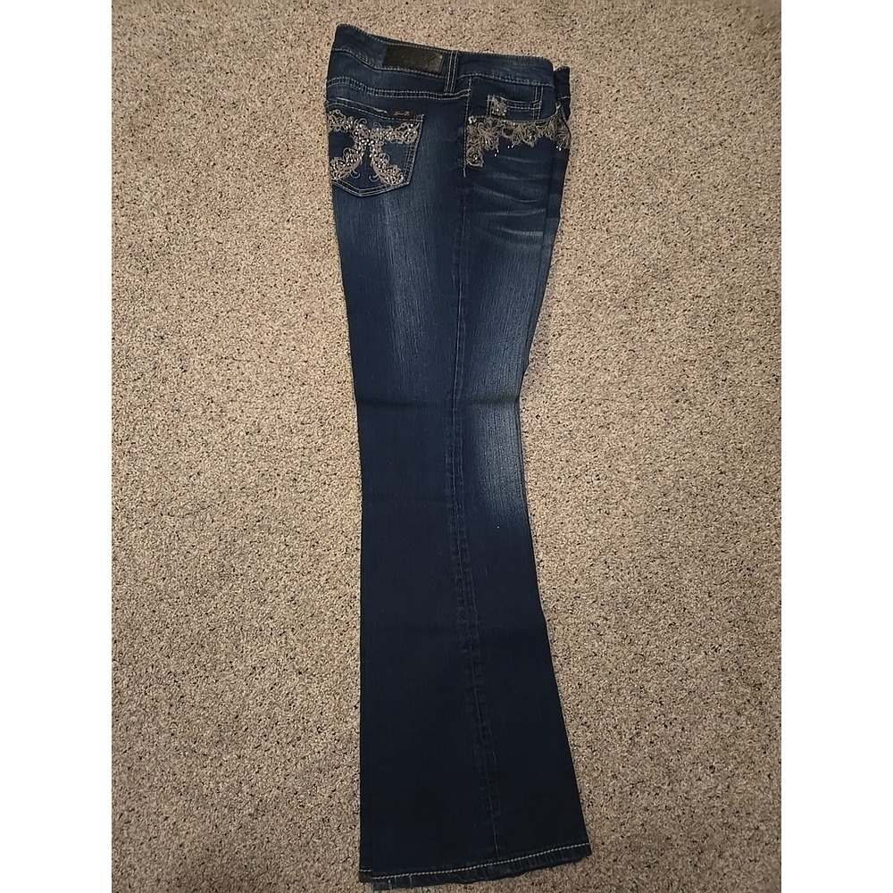 Women's Seven7 BLING Boot Flare Wide Leg Jeans Stretchy Size 10 Dark Wash Y2k - Picture 9 of 9